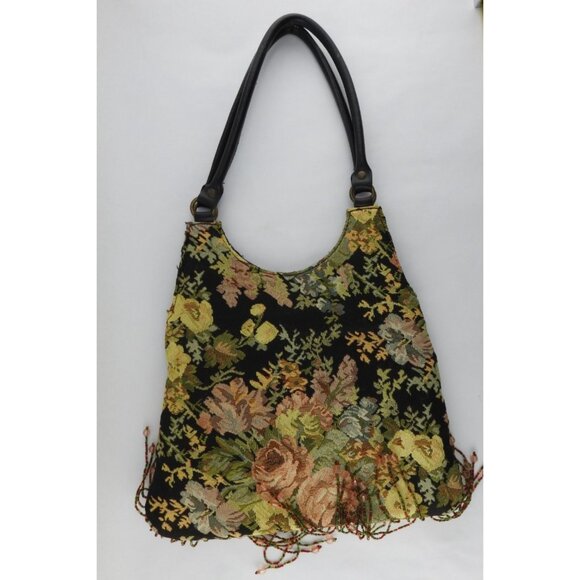 Vintage Prezzo Floral Tapestry Sequin Emplished Fringe Beaded Festival Bag - Picture 5 of 10